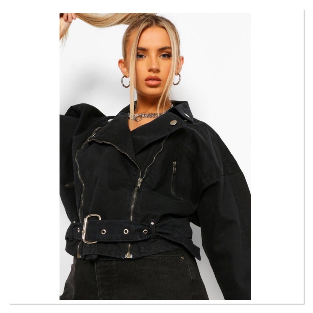 💫 HOST PICK 💫 Boohoo Black Denim Zip Biker Jacket - Picture 3 of 5